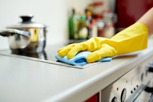 Local cleaner preparing a guest-ready apartment in Maidavale